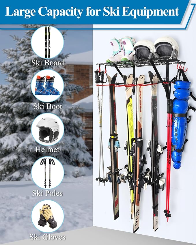 Mythinglogic Wall Mounted Ski Rack, Ski and Snowboard Storage Rack - Image 2