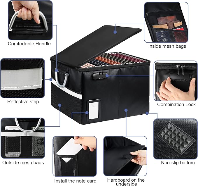 TOMKID Fireproof Document Box, Fireproof File Box - Image 4