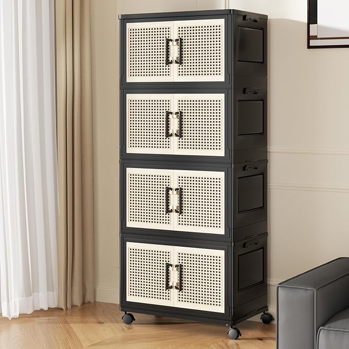 Stackable Storage Bins with Lids, Collapsible Plastic Storage Box Closet by FOCUSONLIFEBECONVENIENCE