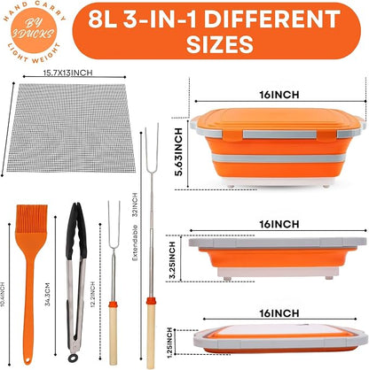 Collapsible BBQ Prep Tub 8L Orange | Portable Meat Marinating Container - Image 2