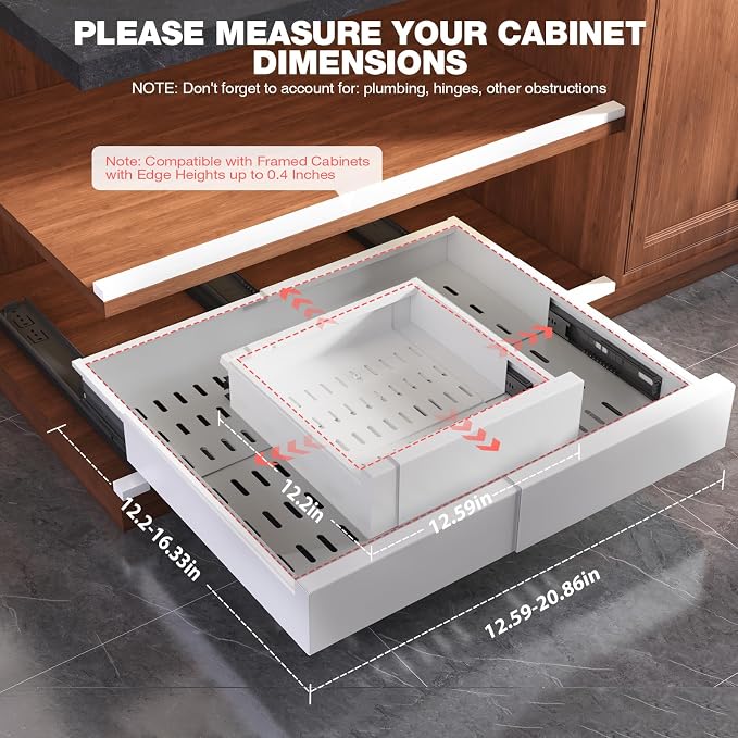 2 Pack Pull Out Cabinet Organizer Expandable Width and Depth, Slide Out Drawers - Image 6
