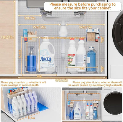 Yieach 2 Pack 14.6″ Deep Pull Out Under Sink Organizer, 12.8″ High 2 Tier Slide - Image 3