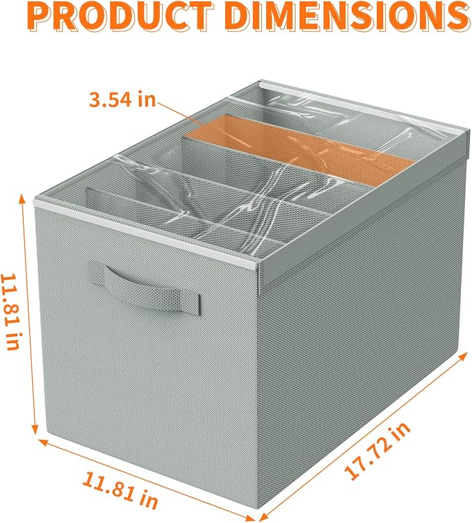 Aokeyee 4 Packs Grey Clothes Organizer 5 Divided Wardrobe Closet Storage | - Image 8