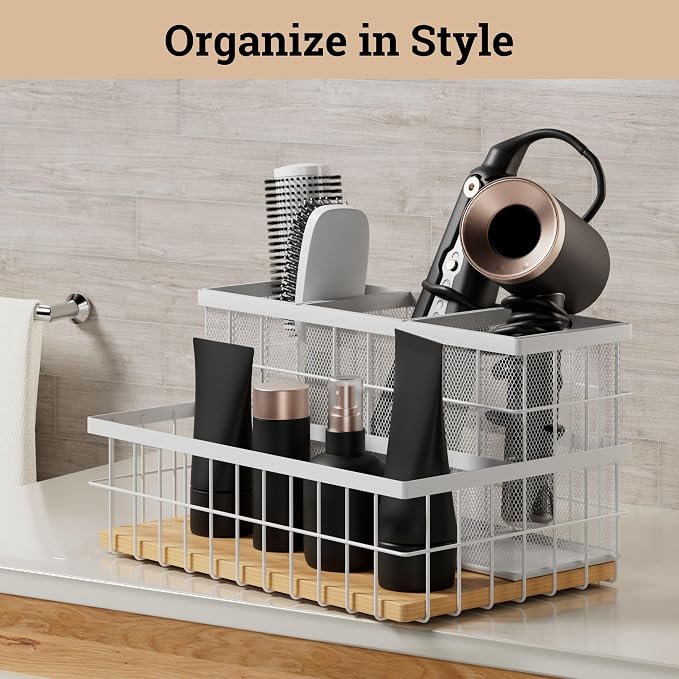 Hair Tool Organizer Countertop, Breathable Metal & Bamboo, Heat-Resistant | No - Image 4