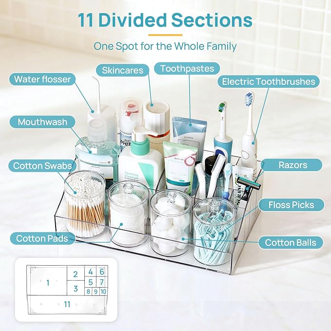 Vtopmart 5 PCS Bathroom Countertop Organizer Sets | 1 Divided Tray, 4 Qtip - Image 4