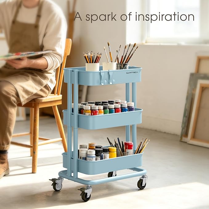 3 Tier Rolling Cart Metal Utility Cart - Image 7