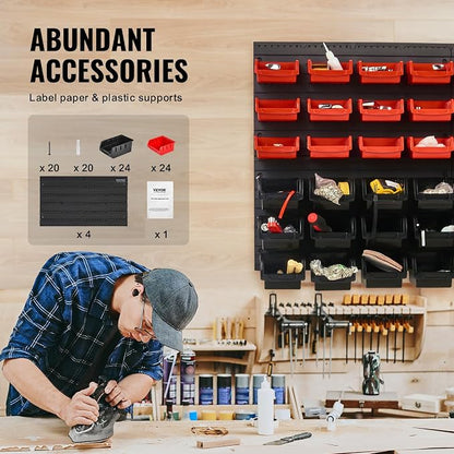 VEVOR 48-Bin Wall Mounted Storage Bins Parts Rack Organizer Garage Shop Tool - Image 5