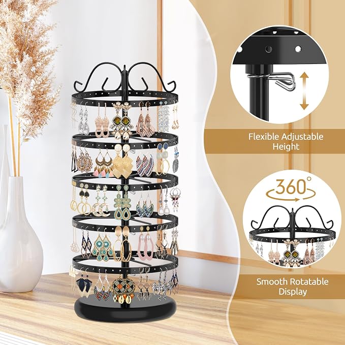 MODOWEY Rotating Earring Holder Organizer Display, 5 Tier Metal Tree, - Image 4