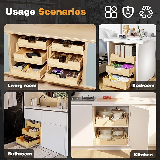 Pull Out Cabinet Organizer, Soft Close Slide Out Wooden Pull out Drawers - Image 7