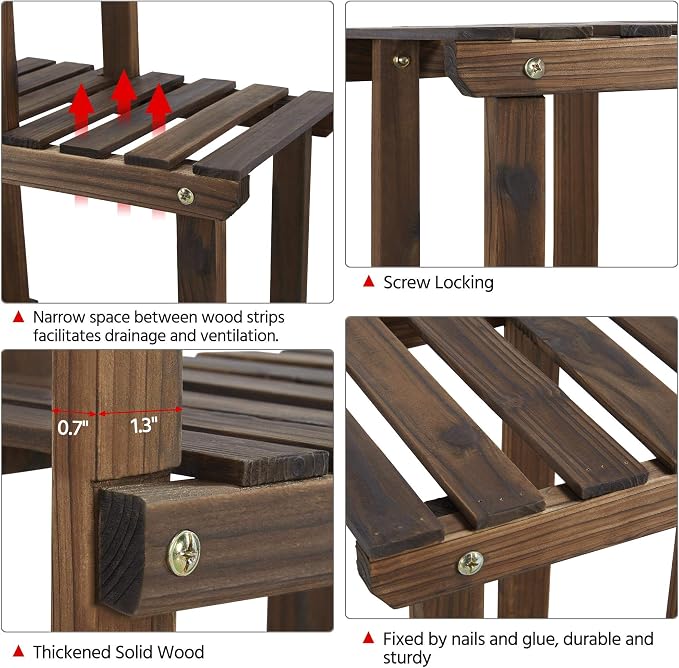 Tiered Wooden Plant Stand Corner Flower Pot Holder Multi Level Planter Display - Image 3