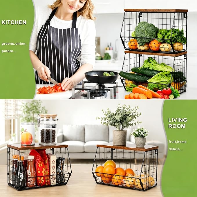 2 Tier Fruit Basket for Kitchen Counter, Hanging Fruit Baskets for Kitchen - Image 6