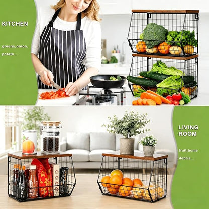 2 Tier Fruit Basket for Kitchen Counter, Hanging Fruit Baskets for Kitchen - Image 6