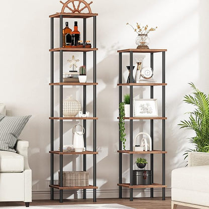 HOOBRO 6-Tier Corner Shelf, Corner Square Rack Display Shelf, Tall Storage Rack - Image 4