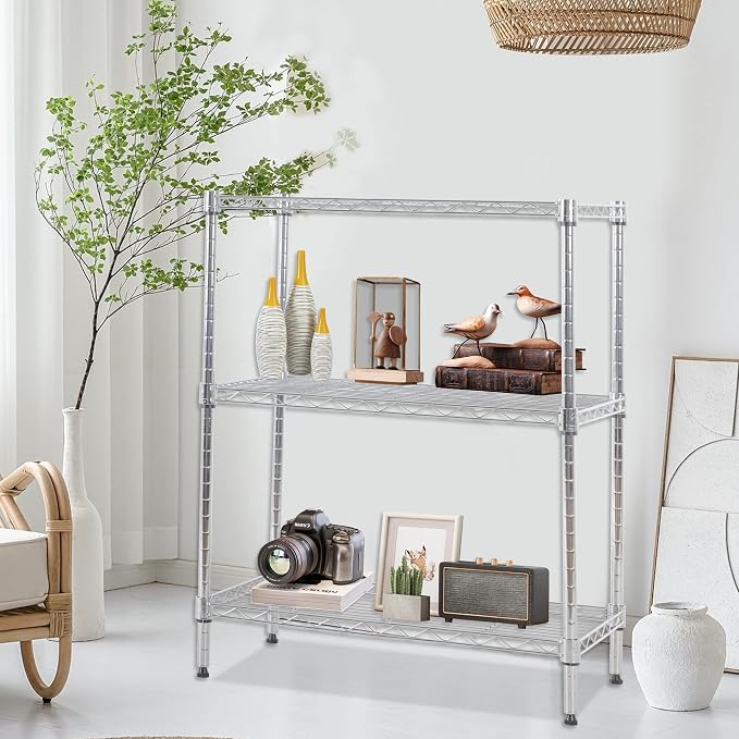 FDW 3 Tier Wire Shelving Units Metal Storage Rack 23L x 13W x 30H Adjustable - Image 2