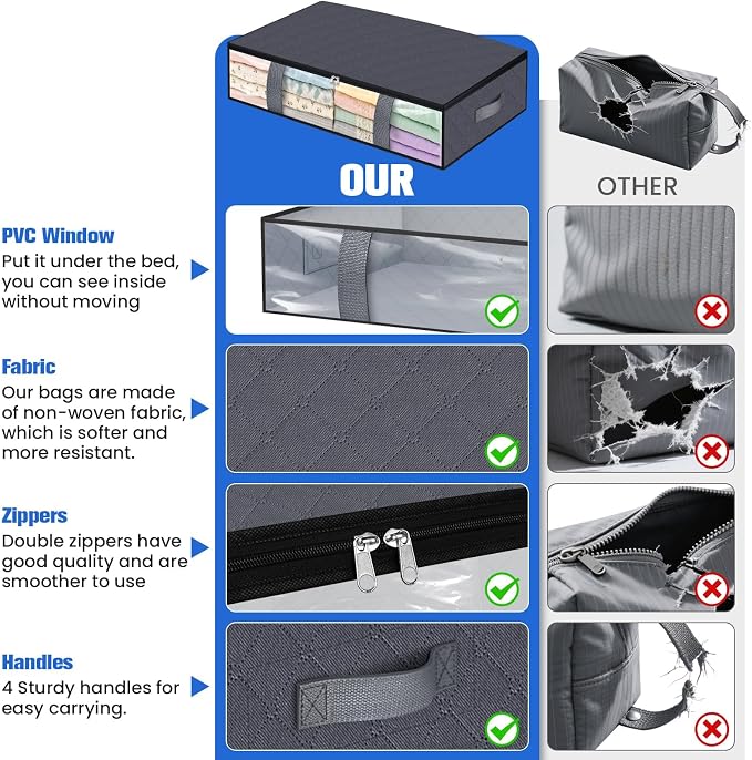 Under Bed Storage Containers, 2 Pack Blanket Storage Bags, Collapsible Storage - Image 6
