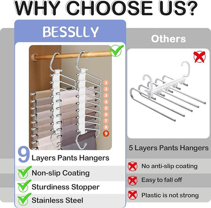 Upgrade 9 Layers Pants Hangers Space Saving, 2 Pack Multifunctional Pants Rack - Image 7