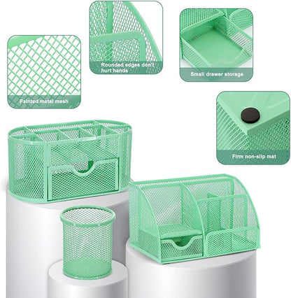 17 in 1 Green Desk Organizers and Accessories Set, 3 Office Desk Supplies - Image 3