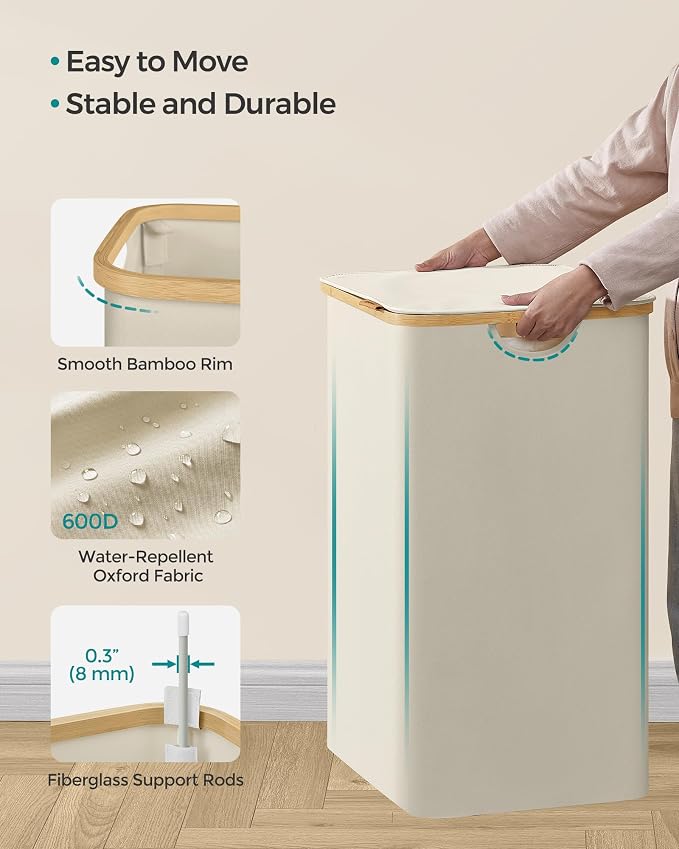 SONGMICS Laundry Hamper with Lid, 2-Section Large Laundry Basket, 34.3-gallon - Image 7