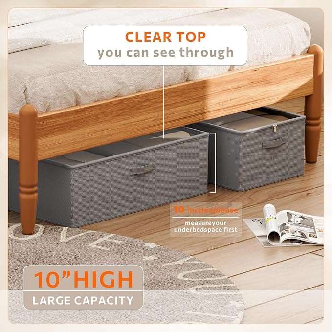 10 Inch 2 Pack Under Bed Storage Containers, 10 Inch Tall Underbed Clothes - Image 2