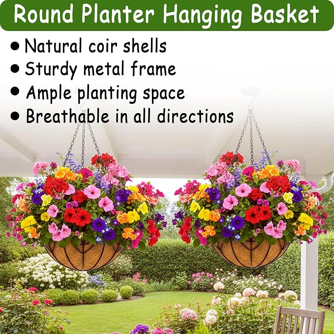 4pcs 16 inch Metal Hanging Baskets Round Wire Plant Stand - Image 2