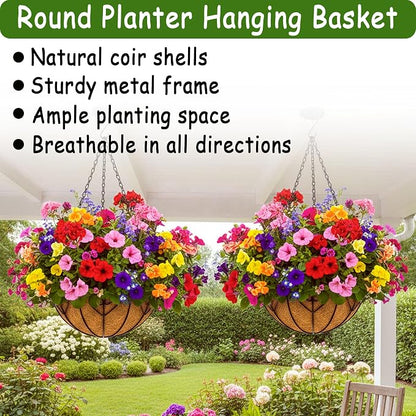 4pcs 16 inch Metal Hanging Baskets Round Wire Plant Stand - Image 2