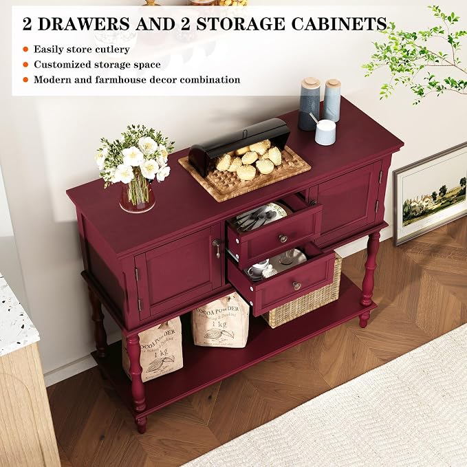 ARTPOWER Console Table with 2 Drawers, Retro Entryway Table with 2 Door - Image 5