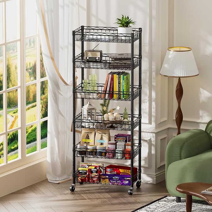 SINGAYE 6 Tier Basket Shelf Wire Shelving Unit Adjustable Storage Shelves Big - Image 8