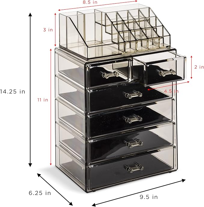 Sorbus Acrylic Makeup Organizer Set, 6-Drawer Vanity & Countertop Cosmetic - Image 4