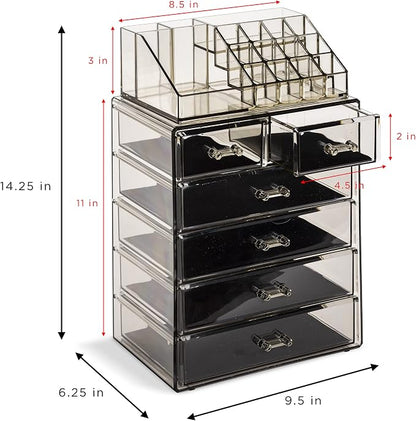 Sorbus Acrylic Makeup Organizer Set, 6-Drawer Vanity & Countertop Cosmetic - Image 4