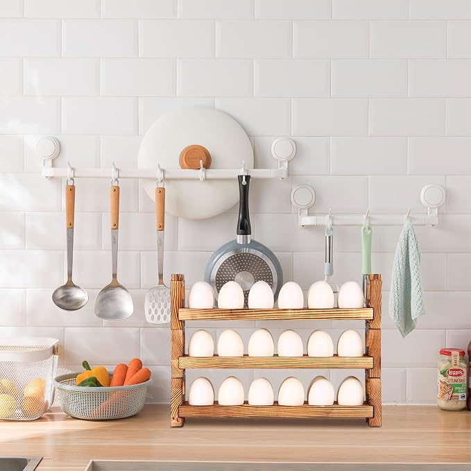 CVHOMEDECO. Wooden Egg Holder Fresh Egg Holders Countertop Firewood Egg - Image 6
