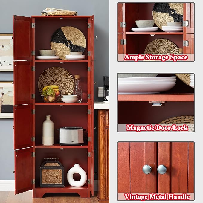 72" Tall Farmhouse Storage Cabinet, 4 Tier Kitchen Pantry Cabinet - Image 4