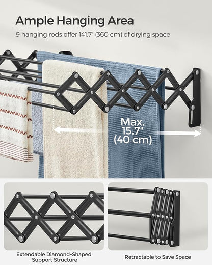 SONGMICS Clothes Drying Rack, Wall-Mounted Drying Rack Clothing, Small - Image 4