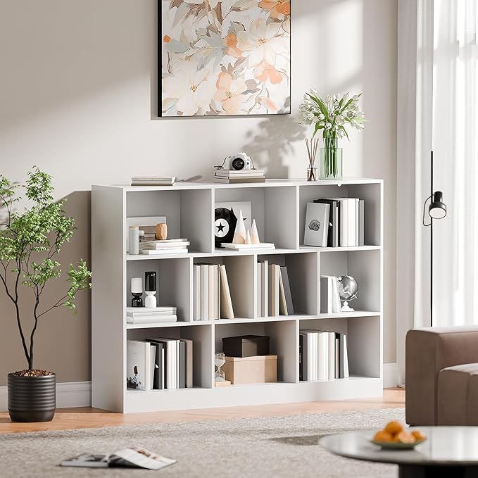 Cozy Castle White Bookshelf, 3-Tier Open Shelf Bookcase, 10 Cube Storage - Image 9