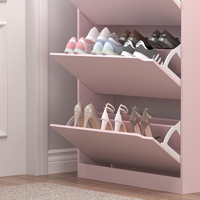 BORNOON Shoe Cabinet with 3 Flip Drawers, Hidden Wood Shoe Cabinet, - Image 6