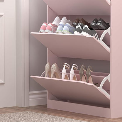 BORNOON Shoe Cabinet with 3 Flip Drawers, Hidden Wood Shoe Cabinet, - Image 6