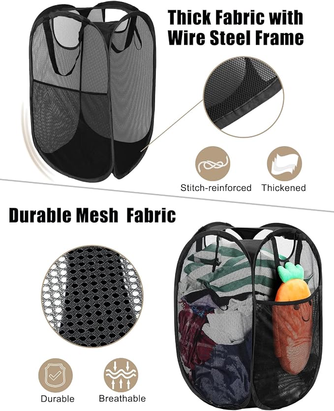 2 Pcs Strong Mesh Pop-up Laundry Hamper, Quality Pop Up Hampers - Image 4
