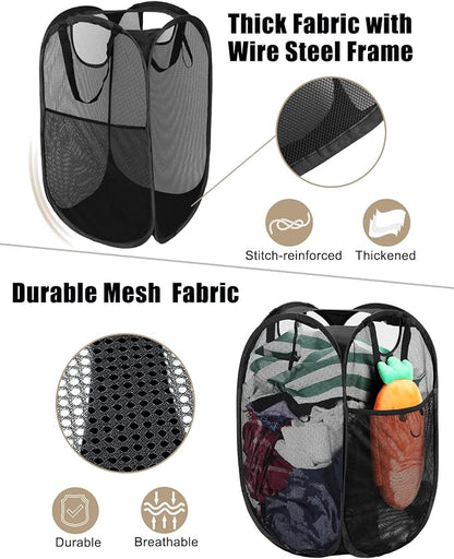 2 Pcs Strong Mesh Pop-up Laundry Hamper, Quality Pop Up Hampers - Image 4