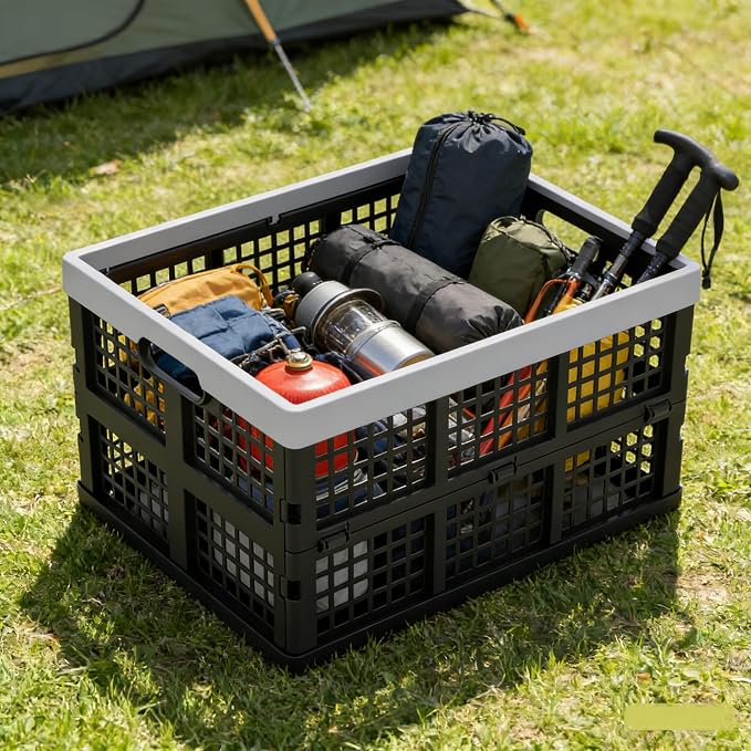 Collapsible Milk Crate, 3PK 30L Stackable Containers Folding Crates, Heavy Duty - Image 6