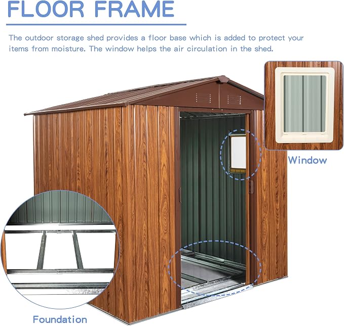 Outdoor Metal Storage Shed Window Ventilation Foundation Frame Waterproof - Image 8