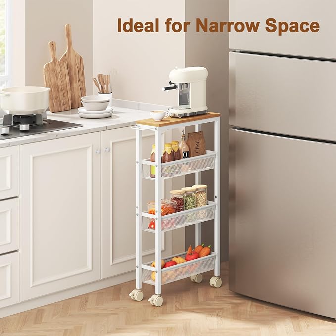 Hoctieon Slim Rolling Storage Cart, 4-Tier Narrow Kitchen Storage Cart - Image 2