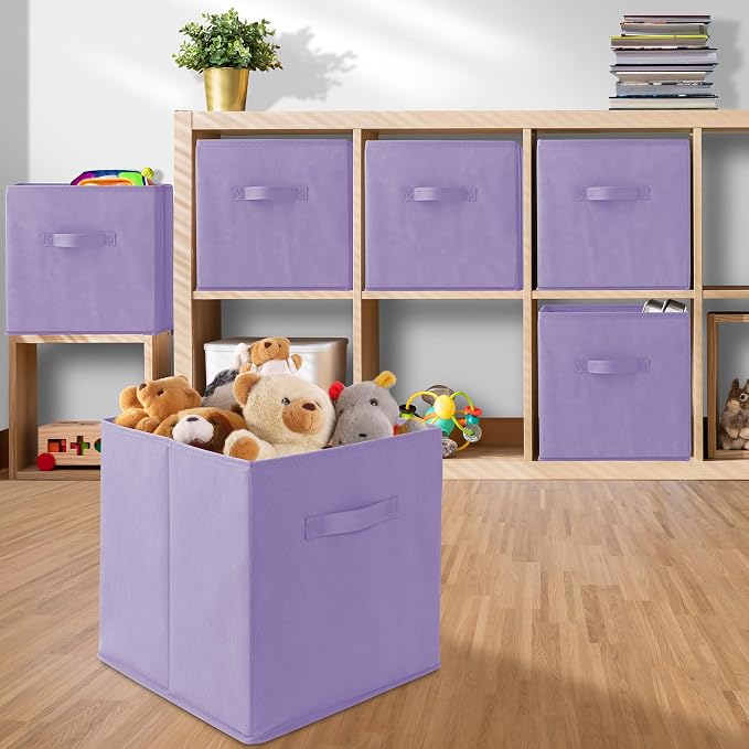 Casafield Set of 6 Collapsible Fabric Cube Storage Bins, Lavender - Image 5