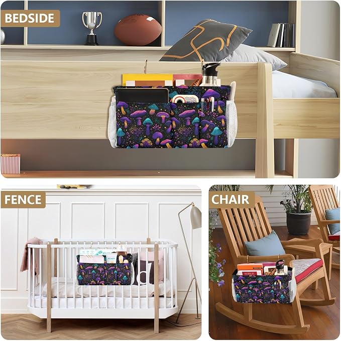 Neon-colored Mushrooms Stars Dots Bedside Caddy - Image 8