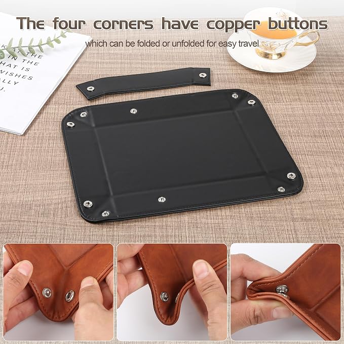 Deluxe Leather Tray Desktop Storage Organizer Watch Remote Control Jewelry Cell - Image 3