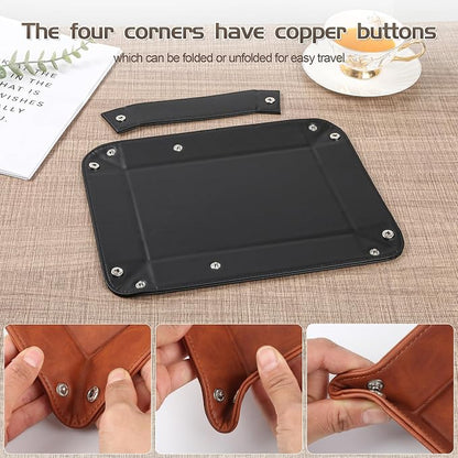 Deluxe Leather Tray Desktop Storage Organizer Watch Remote Control Jewelry Cell - Image 3