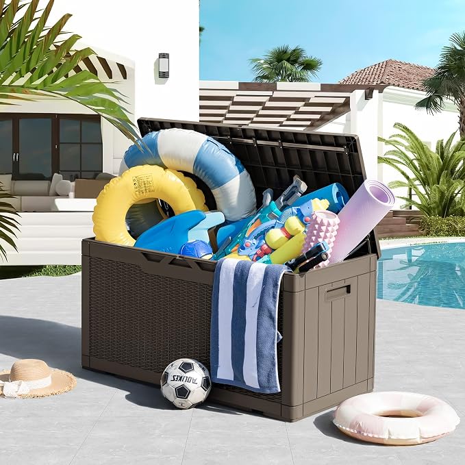 Greesum 100 Gallon Resin Deck Box Large Outdoor Storage, Imitation Rattan Weave - Image 2