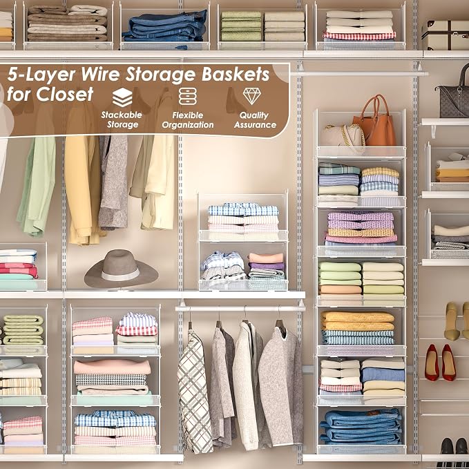 Tiaoheka 5-Tier Stackable Closet Organizers and Storage, Metal Wire Storage - Image 2