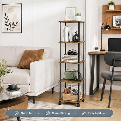 5-Tier 50.4" Tall Rustic Brown Bathroom Shelving Unit - Image 5
