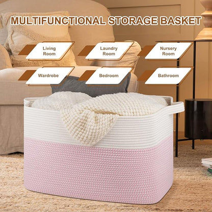 XXXL Large Blanket Basket, 108L Cotton Rope Storage Basket - Image 4