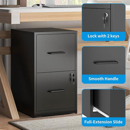 2 Drawer File Cabinet, Metal Vertical Filing Cabinet Under Desk Storage - Image 4