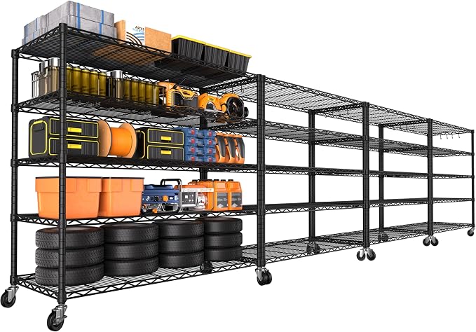 PrimeZone 4 Packs 48" W x 24" D x 81" H Heavy Duty Wire Storage Shelves by PrimeZone